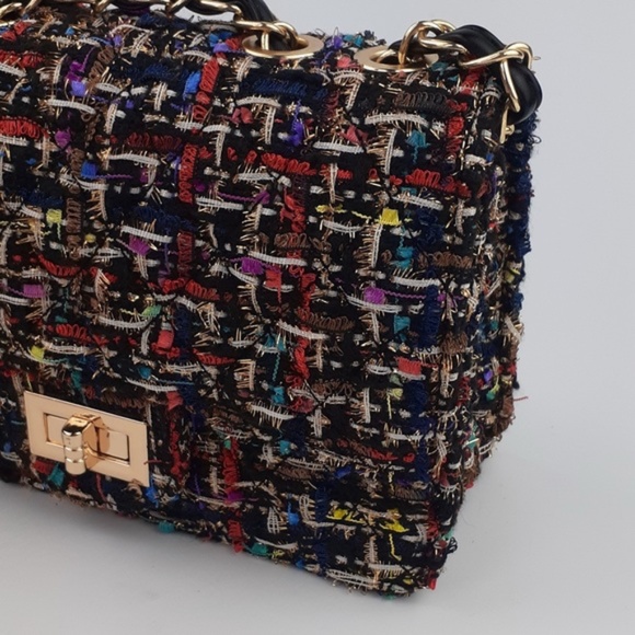 Nove Black-Multicoloured Quilted Metallic Tweed Flap Crossbody Bag - Picture 6 of 10